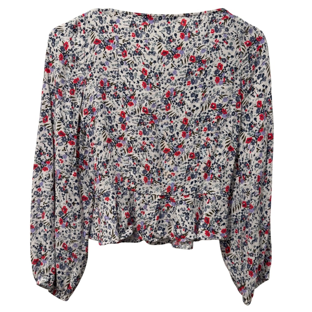 Abercrombie Fitch Womens White Floral Print Peplum Blouse Long Sleeve XS - Picture 5 of 5